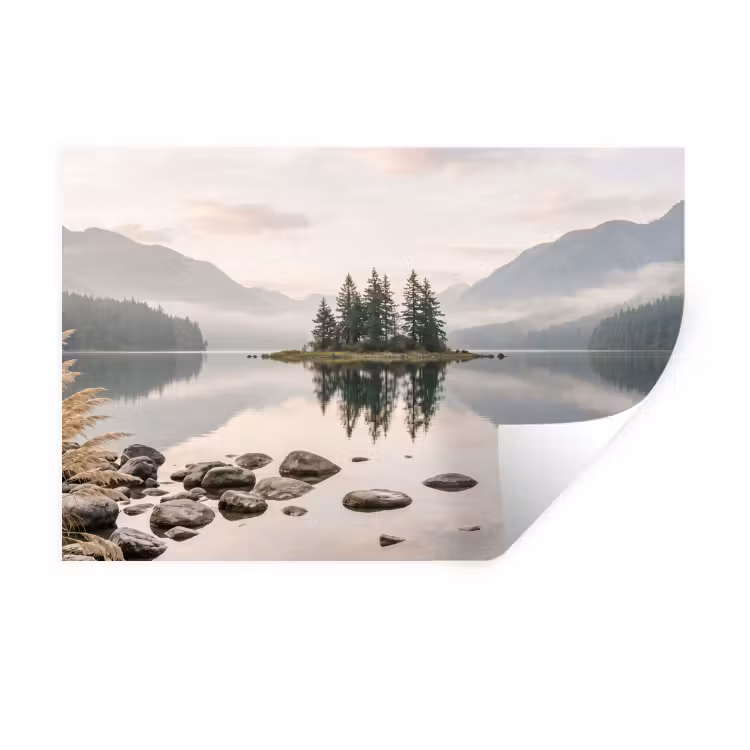 Meer - Bergen - Landschap - Groen Muursticker klein -3d