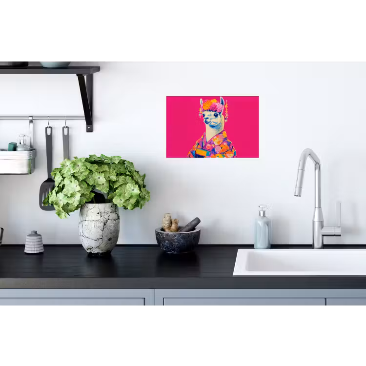Lama - Kimono - Bloemenkrans - Felroze Muursticker klein -keuken