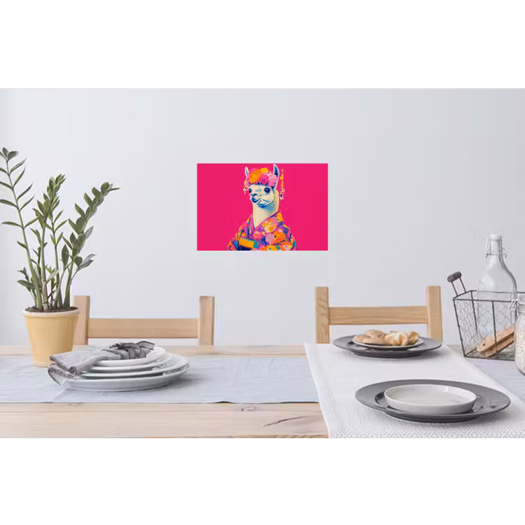 Lama - Kimono - Bloemenkrans - Felroze Muursticker klein -eettafel