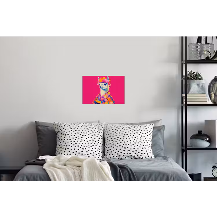 Lama - Kimono - Bloemenkrans - Felroze Muursticker klein -slaapkamer