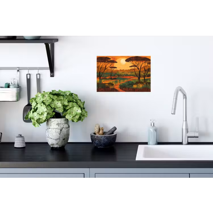 Landschap - Afrikaans - Zon Muursticker klein -keuken
