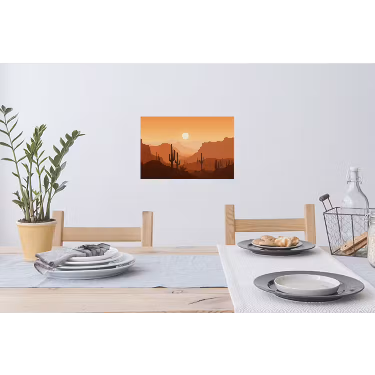 Landschap - Woestijn - Cactussen - Zon Muursticker klein -eettafel