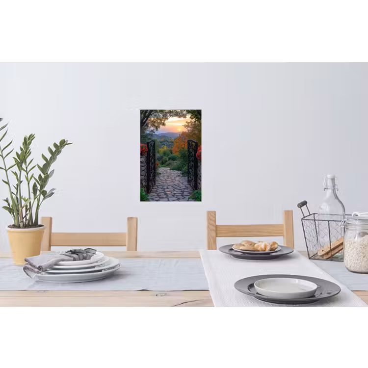 Landschap - Hek - Pad - Zonsondergang - Natuur Muursticker klein -eettafel