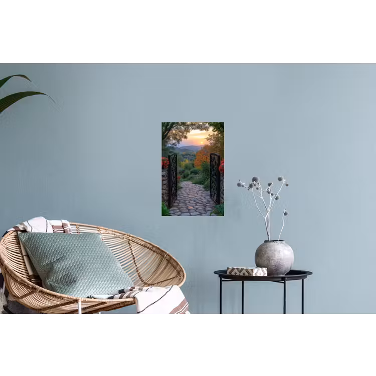Landschap - Hek - Pad - Zonsondergang - Natuur Muursticker klein -plant