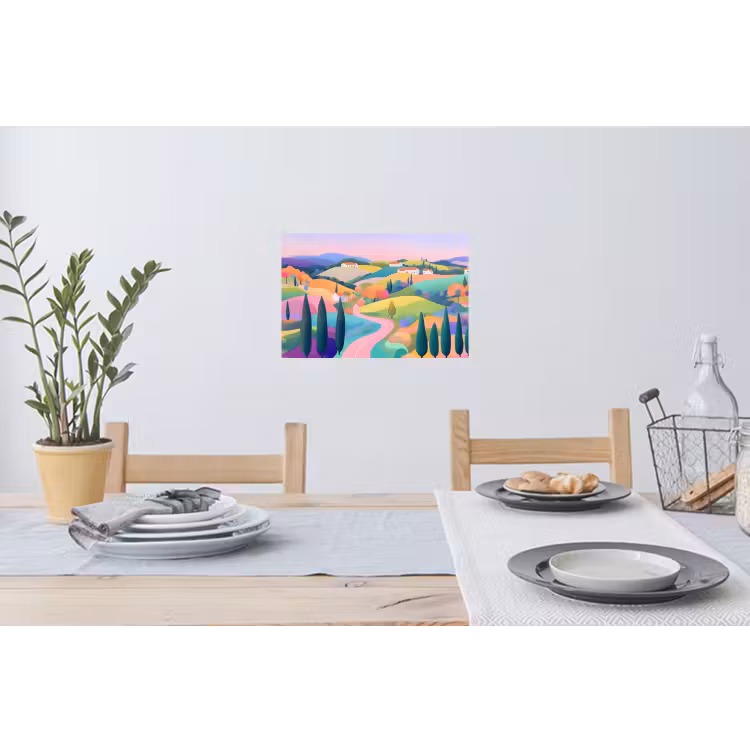 Landschap - Paars - Pastel - Huizen Muursticker klein -eettafel