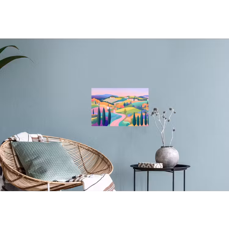 Landschap - Paars - Pastel - Huizen Muursticker klein -plant