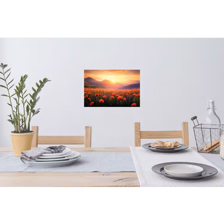 Landschap - Zonsondergang - Bloemenveld Muursticker klein -eettafel