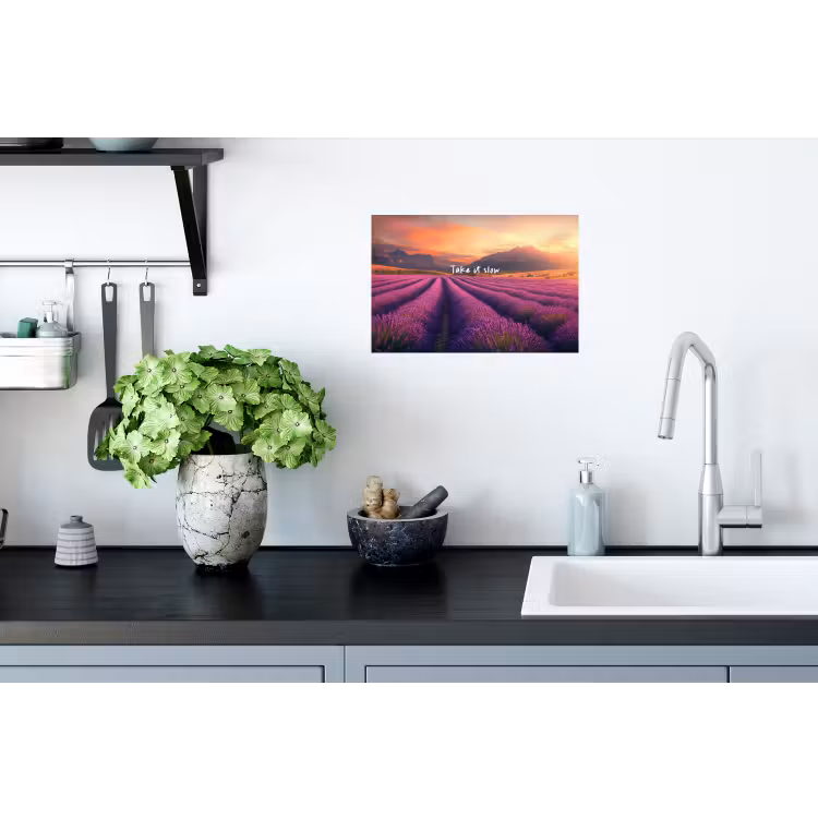 Lavendelveld - Quote - Zonsondergang Muursticker klein -keuken