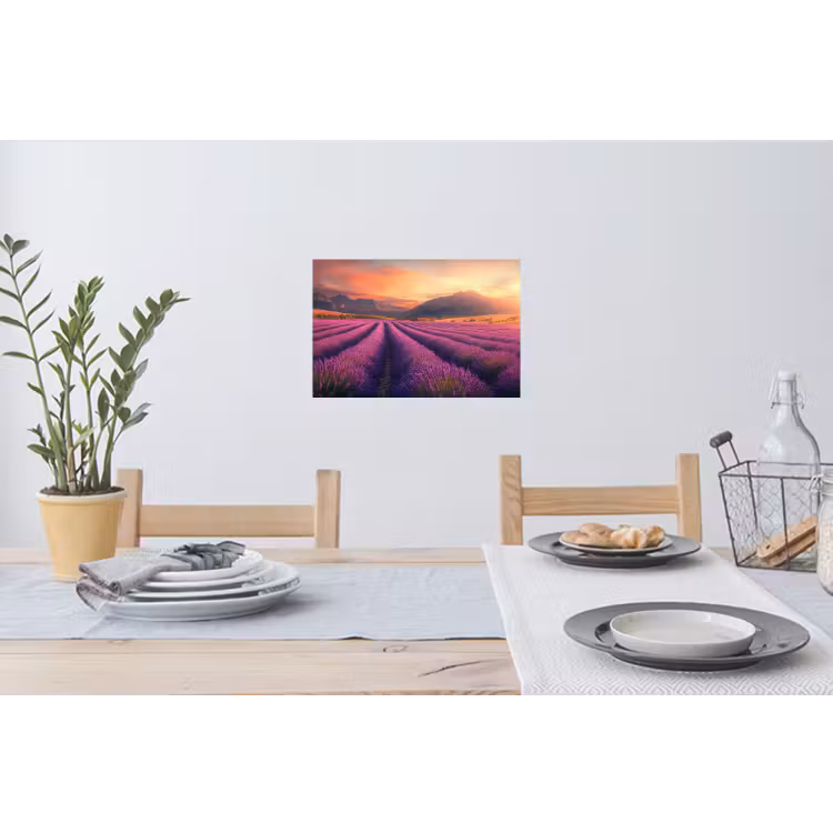 Lavendelveld - Zonsondergang - Paars Muursticker klein -eettafel