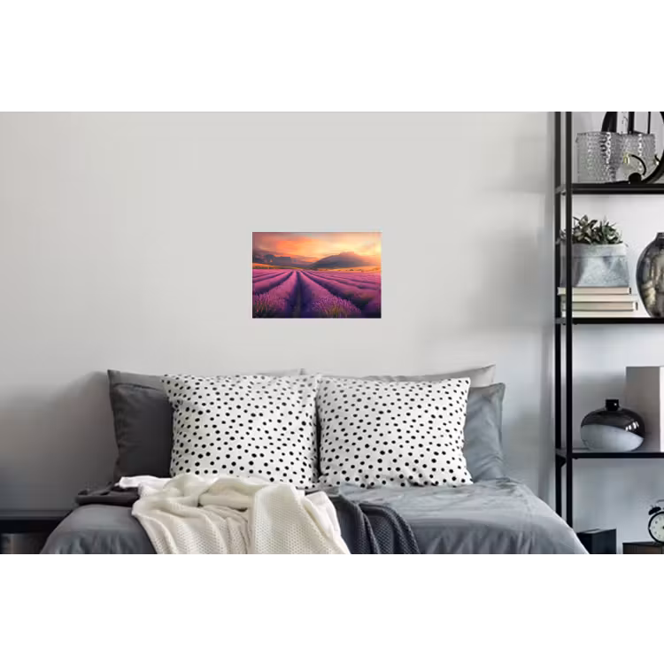 Lavendelveld - Zonsondergang - Paars Muursticker klein -slaapkamer