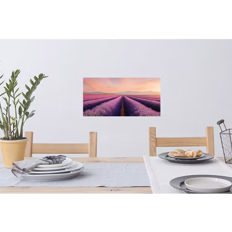 Lavendelveld - Zonsondergang - Paars - Bloemen Muursticker klein -eettafel