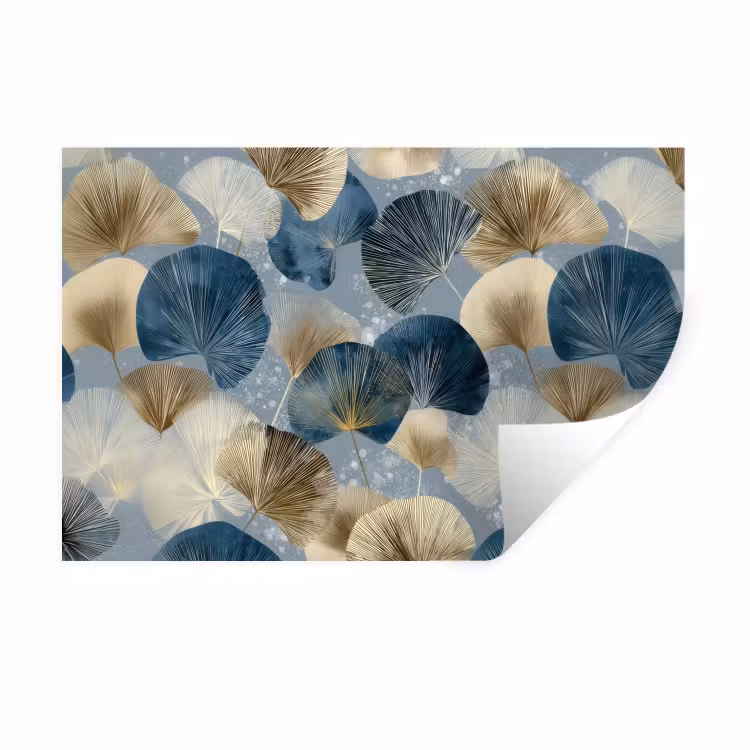 Bladeren - Abstract - Goud - Blauw Muursticker klein -3d