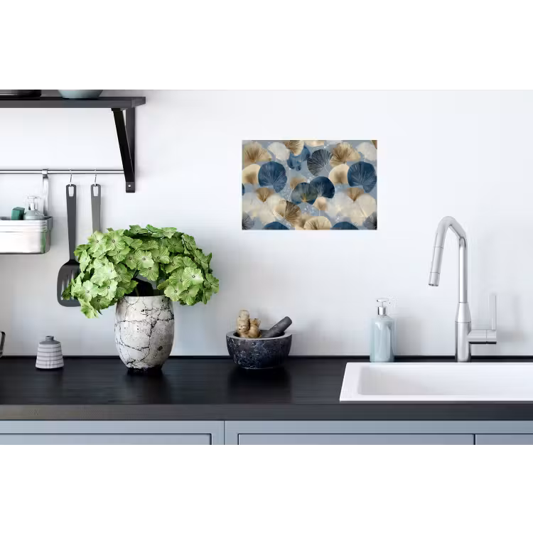Bladeren - Abstract - Goud - Blauw Muursticker klein -keuken