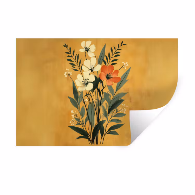 Bladeren - Boeket - Bloemen - Geel Muursticker klein -3d