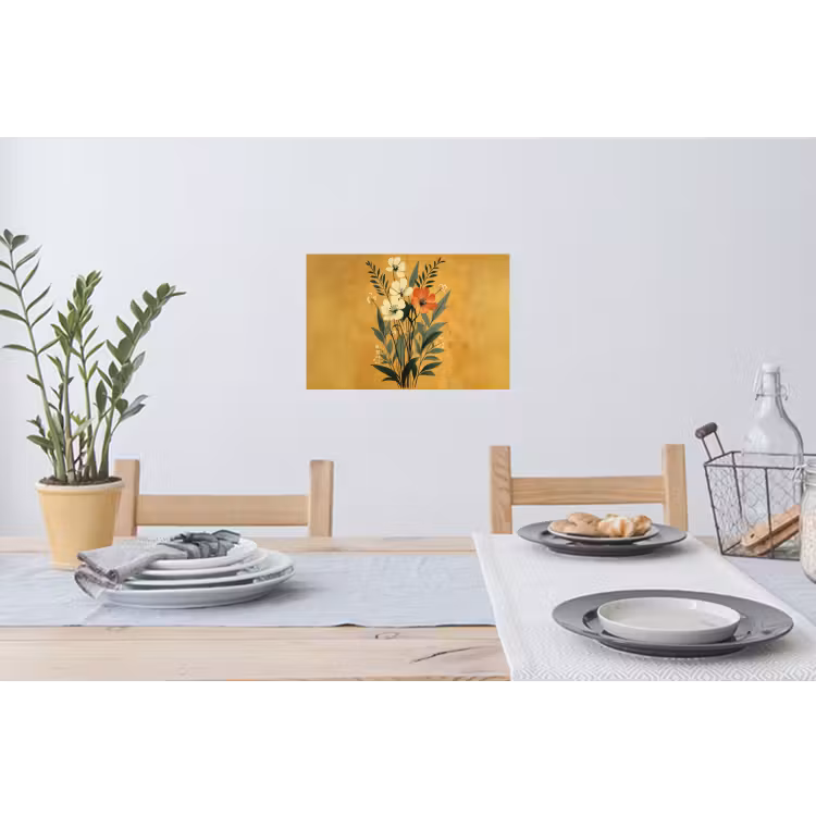 Bladeren - Boeket - Bloemen - Geel Muursticker klein -eettafel