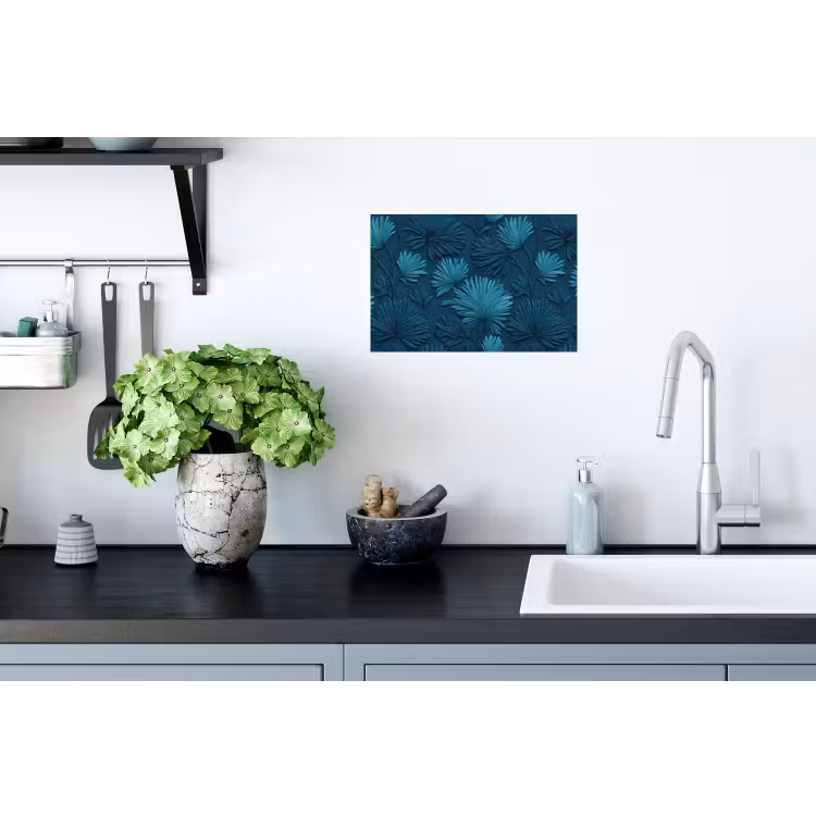 Bladeren - Reliëf - Patroon - Oceaanblauw - Modern Muursticker klein 286 -keuken