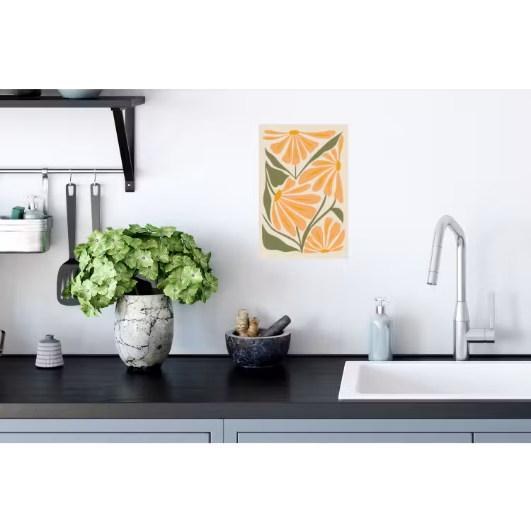 Blaadjes - Zachtoranje - Bloemen Muursticker klein -keuken