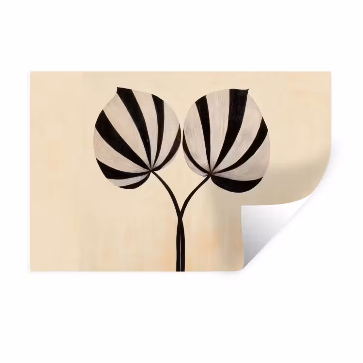Bladeren - Gestreept - Stengel - Beige Muursticker klein -3d