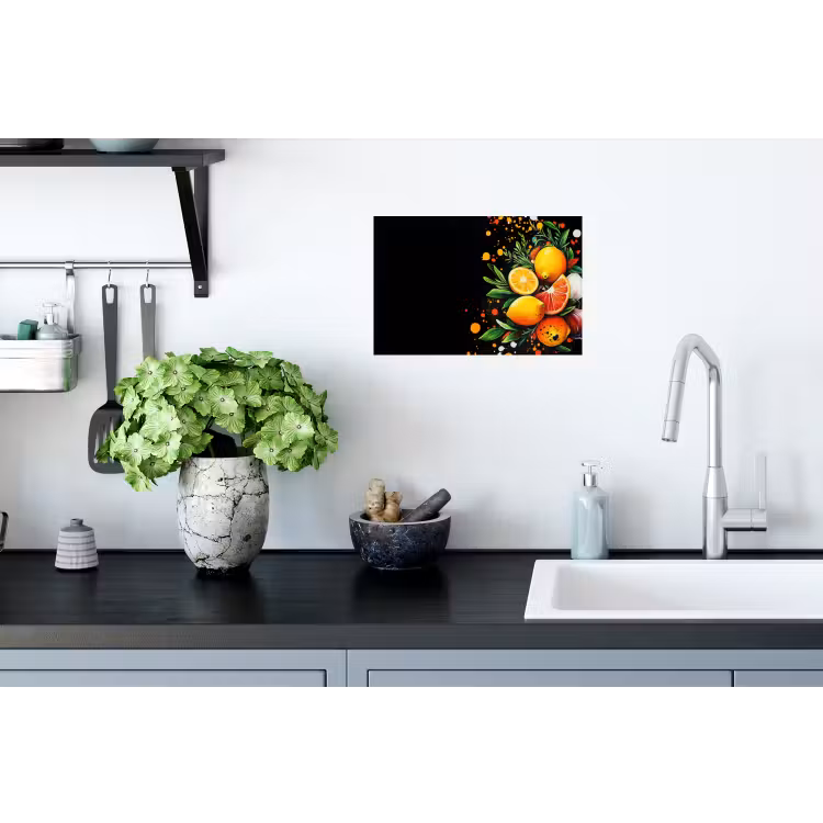 Citroenen - Zwart - Kruiden - Graffiti - Verf Muursticker klein -keuken