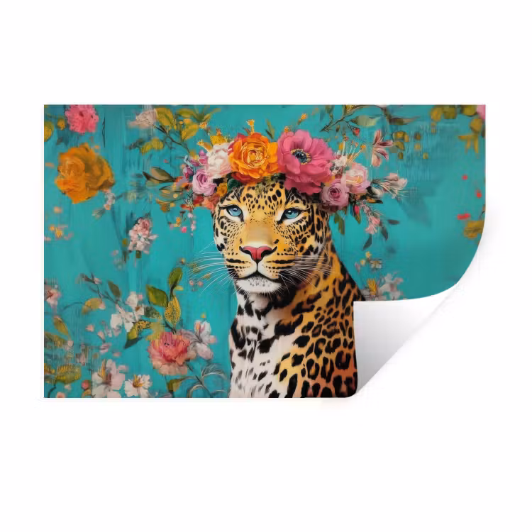 Luipaard - Bloemen - Kroon Muursticker klein -3d