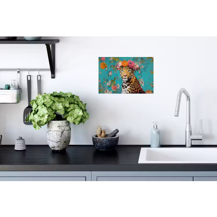 Luipaard - Bloemen - Kroon Muursticker klein -keuken
