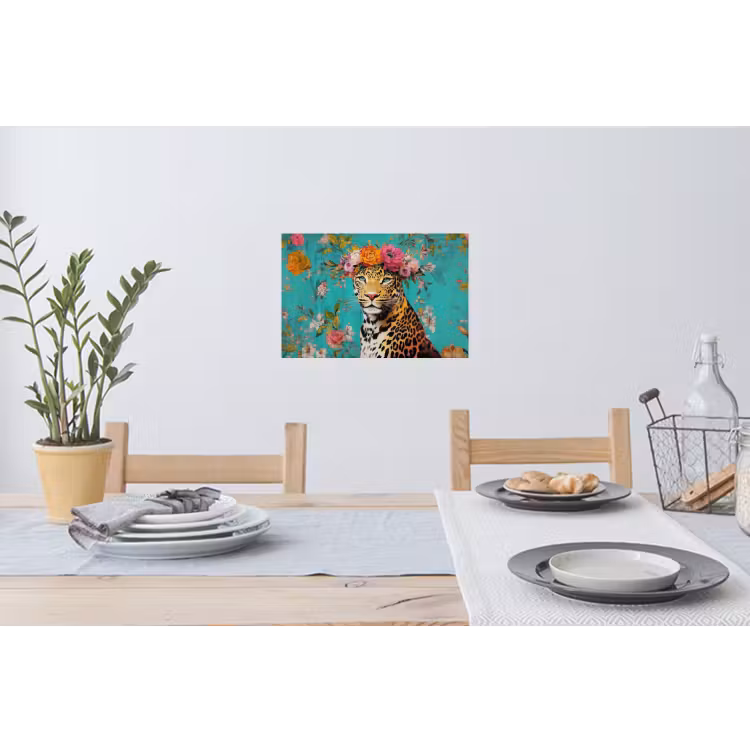 Luipaard - Bloemen - Kroon Muursticker klein -eettafel