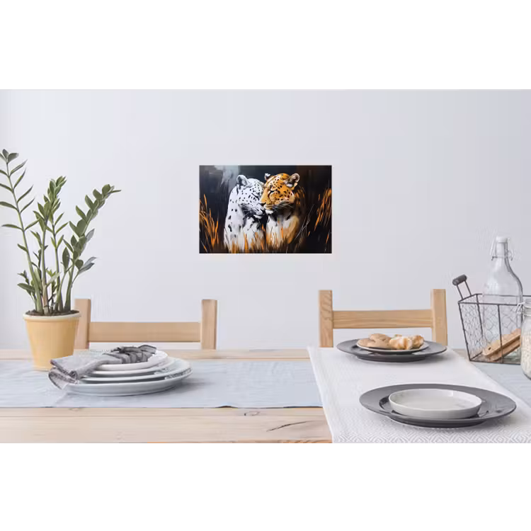 Luipaard - Oranje - Wit - Gras Muursticker klein -eettafel