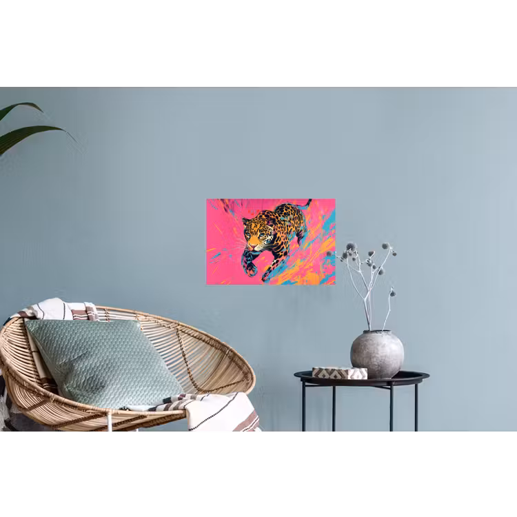 Luipaard - Roze - Oranje - Blauw - Verf Muursticker klein -plant