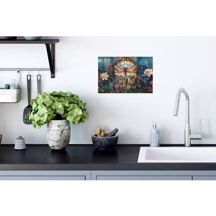 Libelle - Mozaïek - Bloemen - Kleurrijk Muursticker klein -keuken