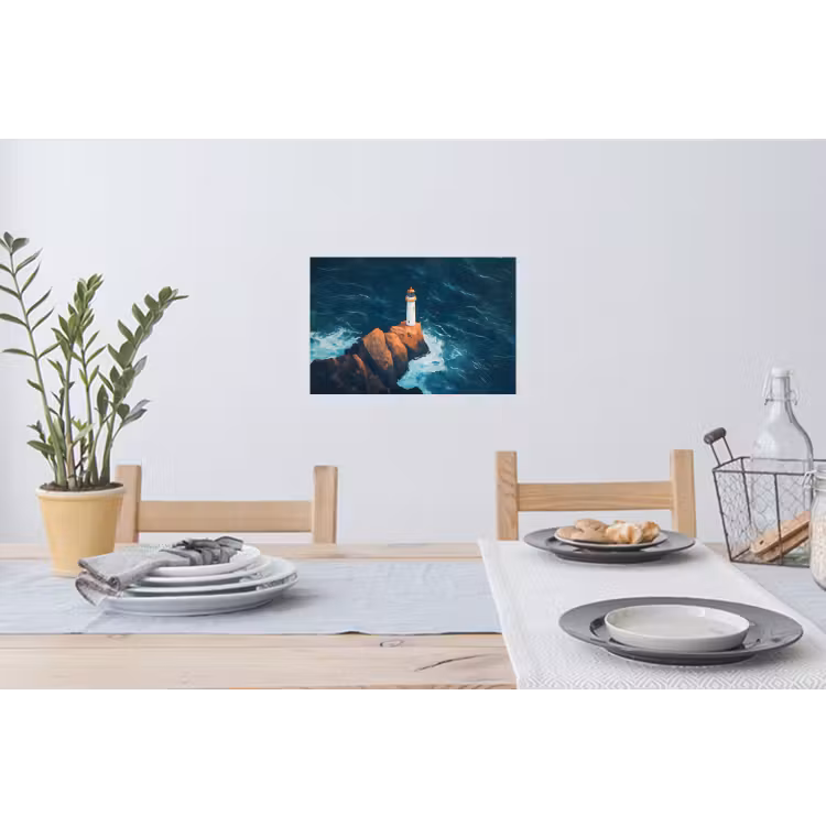 Vuurtoren - Rots - Zee - Golven Muursticker klein -eettafel