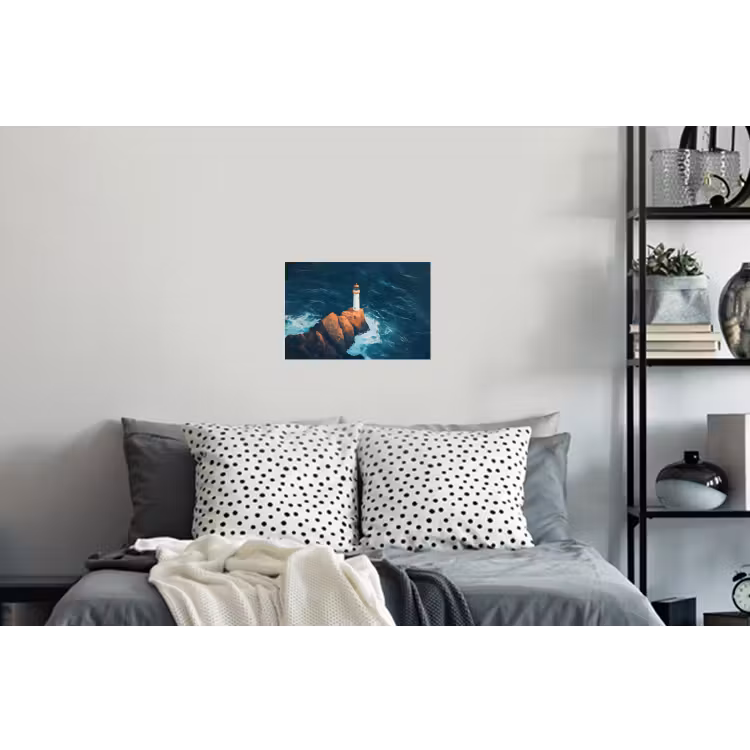 Vuurtoren - Rots - Zee - Golven Muursticker klein -slaapkamer