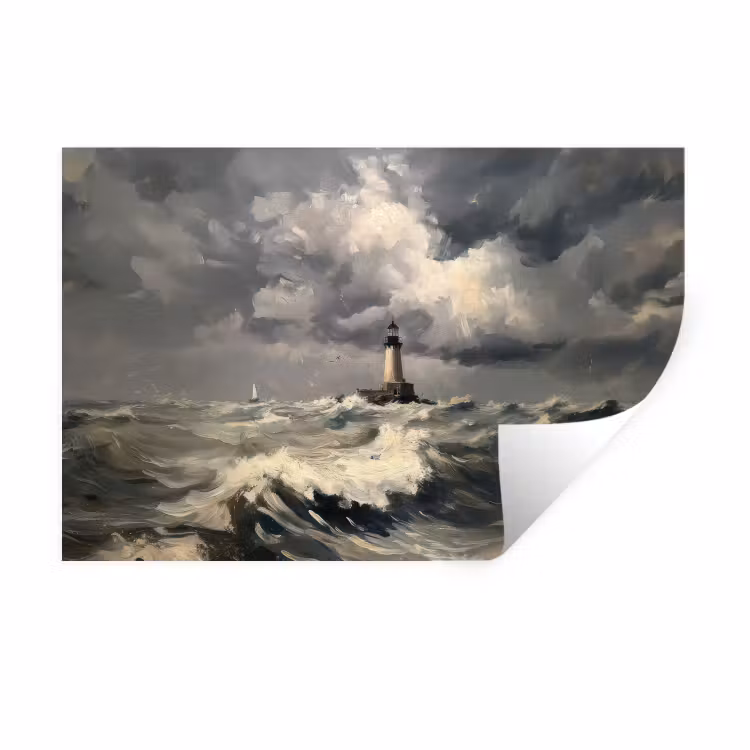 Vuurtoren - Golven - Storm Muursticker klein -3d