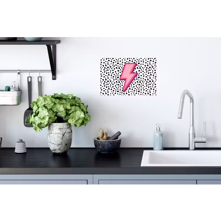 Bliksem - Roze - Stippen Muursticker klein -keuken