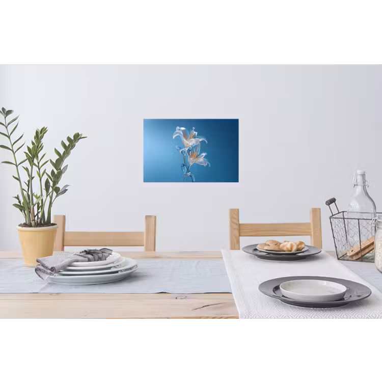 Lelies - Blauw - Glazen Muursticker klein -eettafel