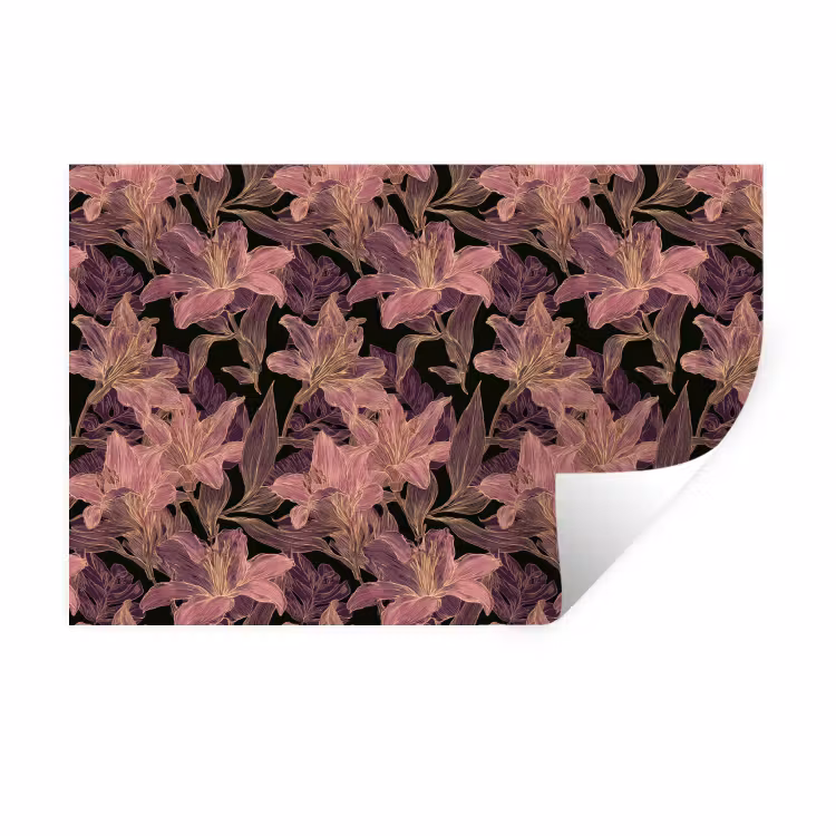 Lelies - Patroon - Paars - Goud Muursticker klein 286 -3d