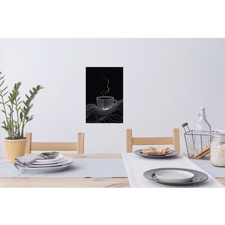 Lijntekening - Koffiekop - Zwart Muursticker klein -eettafel