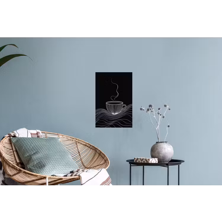 Lijntekening - Koffiekop - Zwart Muursticker klein -plant