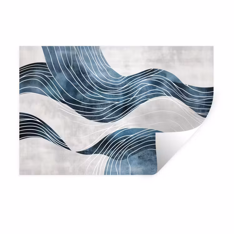 Lijnen - Golven - Abstract - Blauw Muursticker klein -3d