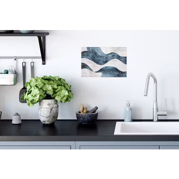 Lijnen - Golven - Abstract - Blauw Muursticker klein -keuken