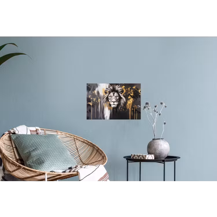 Leeuw - Portret - Verfspatten - Grijs Muursticker klein -plant