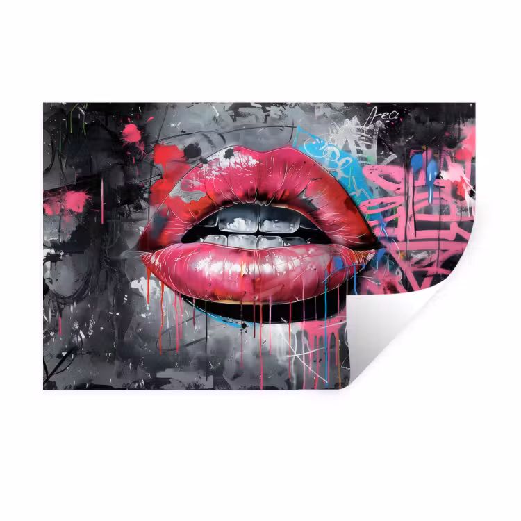 Lippen - Felroze - Graffiti - Verfstrepen Muursticker klein -3d