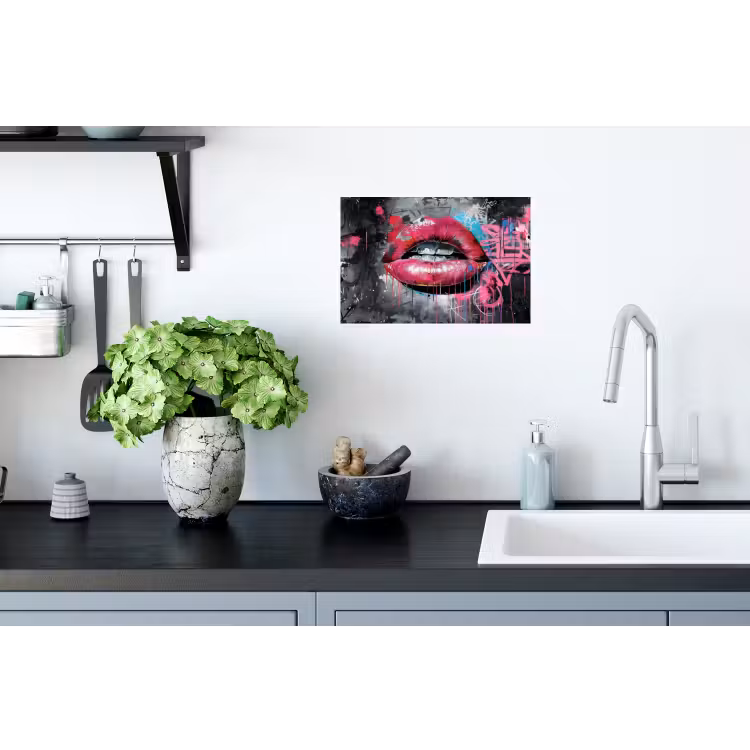 Lippen - Felroze - Graffiti - Verfstrepen Muursticker klein -keuken
