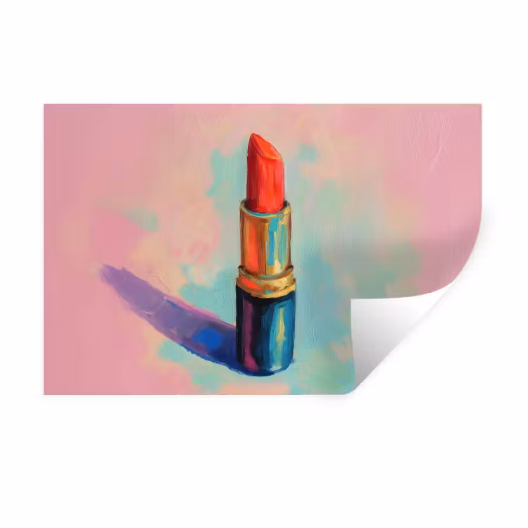 Lippenstift - Rood - Penseelstreken Muursticker klein -3d