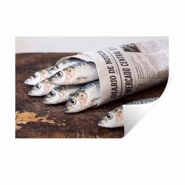 Wall Sticker - Little Sardine - newspaper - cutting board - Sardientje - krant - snijplank Muursticker klein