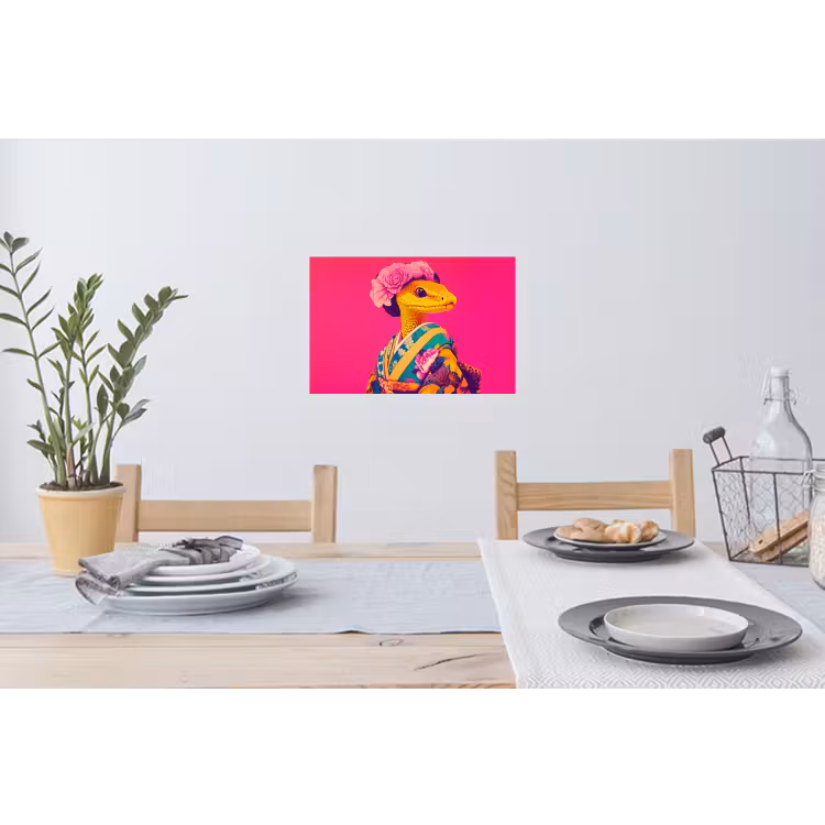 Hagedis - Bloemen - Roze - Kimono Muursticker klein -eettafel