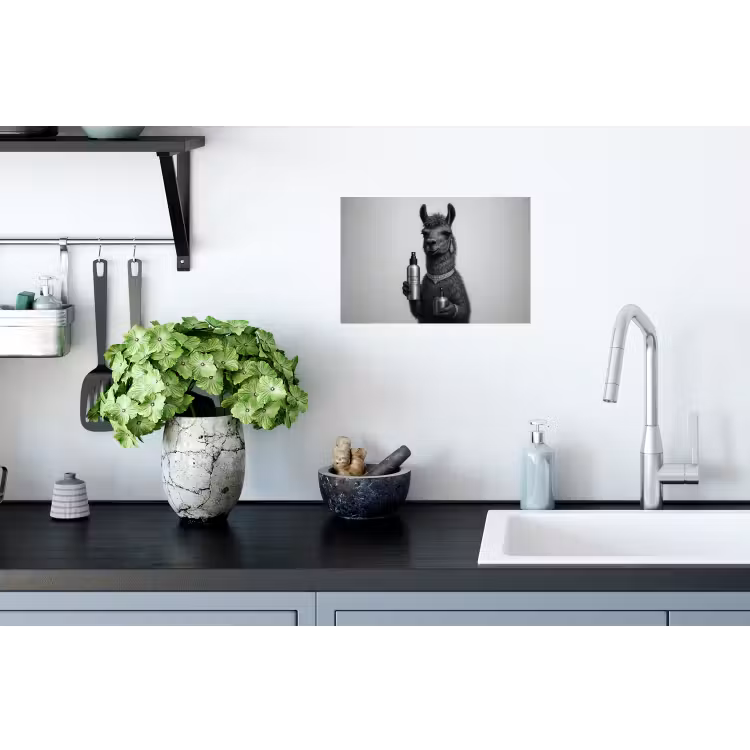 Lama - Flessen - Zwart - Wit Muursticker klein -keuken