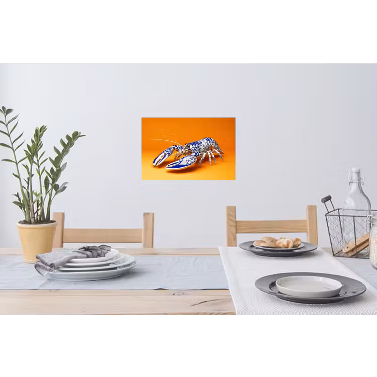 Kreeft - Delftsblauw - Schild - Stoer - Oranje Muursticker klein -eettafel
