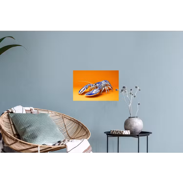 Kreeft - Delftsblauw - Schild - Stoer - Oranje Muursticker klein -plant