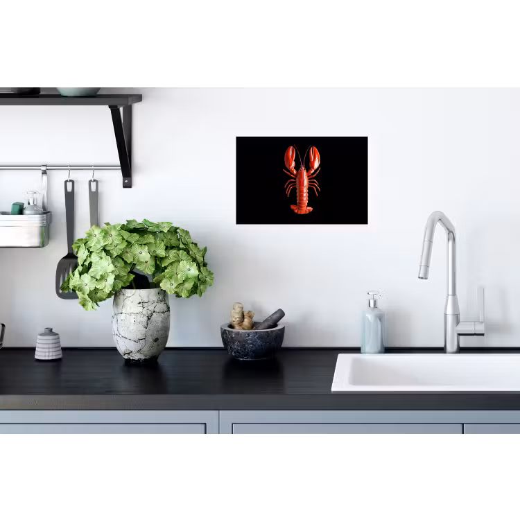 Kreeft - Glossier Rood - Zwart Muursticker klein -keuken