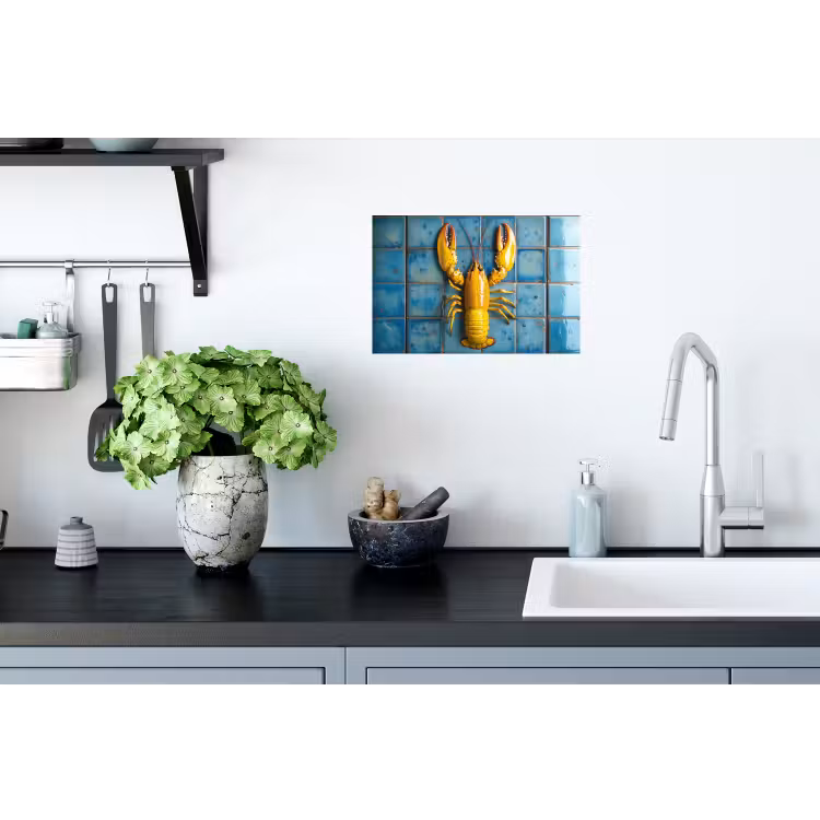 Kreeft - Geel - Blauw - Tegels Muursticker klein -keuken